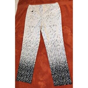 LISETTE L MONTREAL Size 8 White w/Black Geo Stretch Pull On Pants